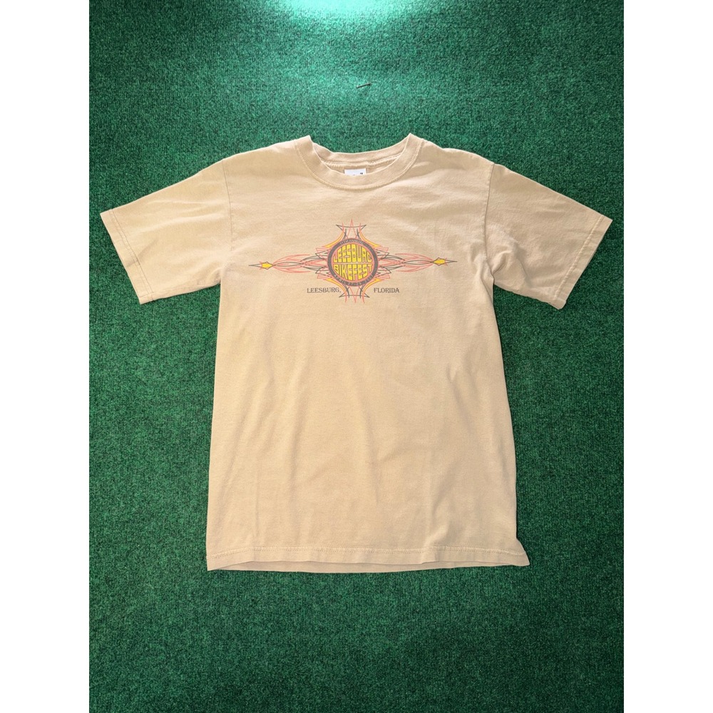 Vintage 2007 Leesburg Bikefest Florida Motorcycle T-Shirt Tan Anvil Small